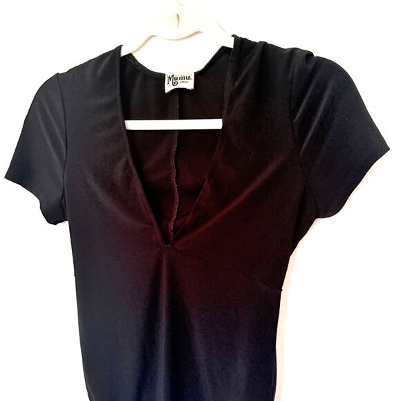 Show Me Your Mumu Black V Neck Short Sleeve Stretch Fitted Bodysuit Top Sz S - Picture 10 of 10